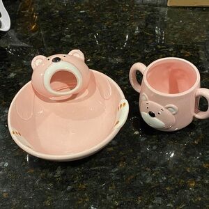 Baby or Toddler Ceramic Bear Bowl & Mug Set